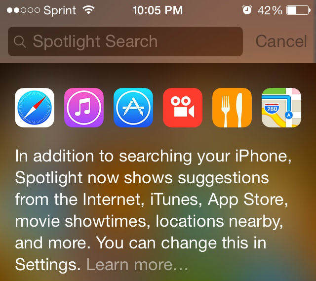 iOS 8 spotlight